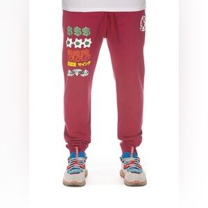 Billionaire Boys Club Red Sweatpants with Graphic Patches